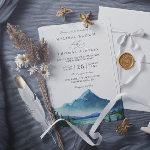Rustic Lakeside Mountain Elegant QR Code Wedding Invitation