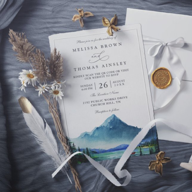 Rustic Lakeside Mountain Elegant QR Code Wedding Invitation (Creator Uploaded)