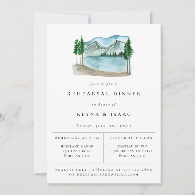 Rustic Lakeview Rehearsal Dinner Announcement (Front)
