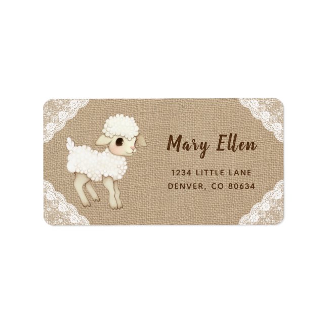 Rustic Lamb Baby Shower Return Address Label (Front)