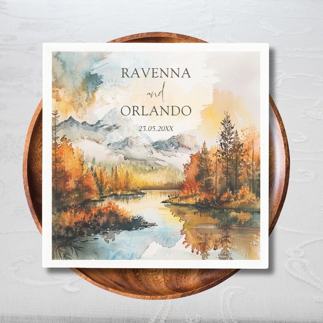Rustic Landscape Mountain Lake Fall Wedding Napkin (Creator Uploaded)