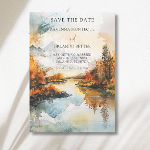 Rustic Landscape Mountain Lake Fall Wedding Save The Date