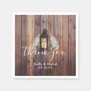 Rustic Lantern Baby's Breath Floral Barn Wedding Napkin