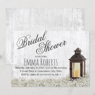 Rustic Lantern Baby's Breath Floral Bridal Shower Invitation