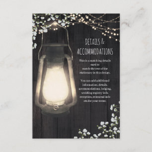 Rustic Lantern Baby's Breath Lights Wedding Detail Enclosure Card