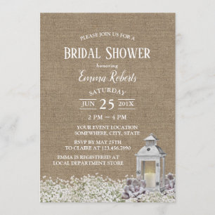 Rustic Lantern Country Floral Burlap Bridal Shower Invitation