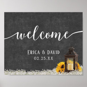 Rustic Lantern Country Floral Wedding Welcome Poster