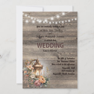 Rustic Lantern Country Wood Barn Wedding Invitation