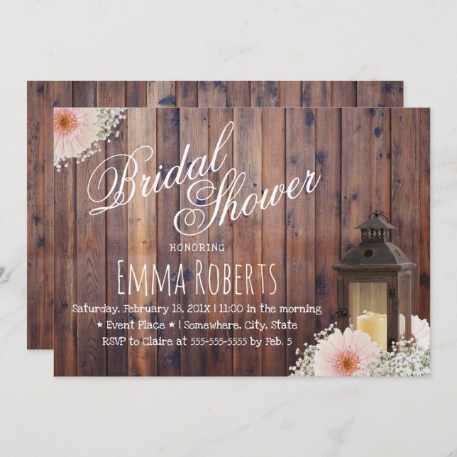 Rustic Lantern & Daisy Floral Barn Bridal Shower Invitation (Front/Back)