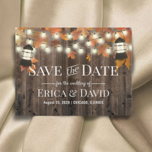 Rustic Lantern Fall Wedding Save the Date Announcement Postcard