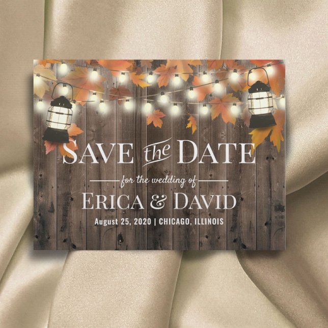Rustic Lantern Fall Wedding Save the Date Announcement Postcard (Creator Uploaded)