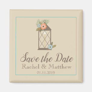 Rustic Lantern Floral Save the Date  Magnet