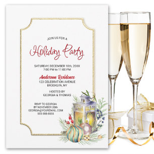 Rustic Lantern Holiday Party Invitation