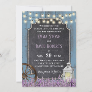 Rustic Lantern Lavender Floral Dusty Blue Wedding Invitation