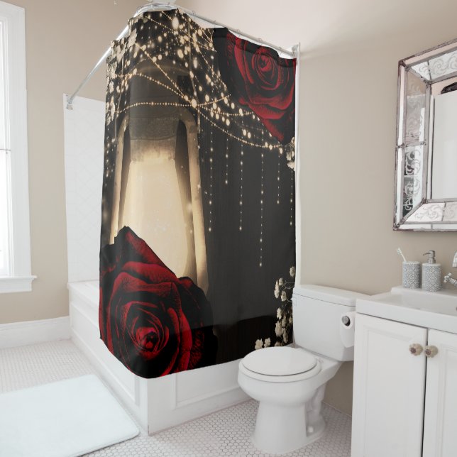 Rustic Lantern Light & Dark Red Roses Floral Glam (In Situ)