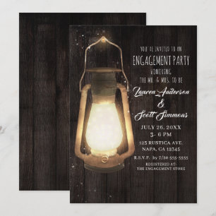 Rustic Lantern Lights Barn Wood Engagement Party Invitation