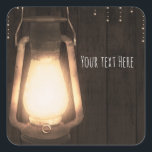Rustic Lantern & Lights Brown Barn Wood Wedding Square Sticker<br><div class="desc">Customize with any text you want.</div>