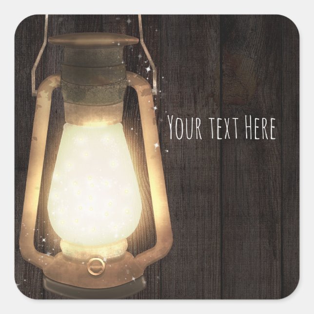 Rustic Lantern Lights Brown Barn Wood Wedding Square Sticker (Front)