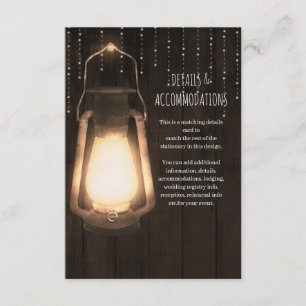 Rustic Lantern & Lights Brown Wood Wedding Details Enclosure Card