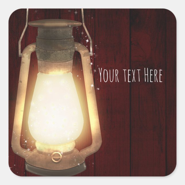 Rustic Lantern Lights Cherry Wood Barn Wedding Square Sticker (Front)