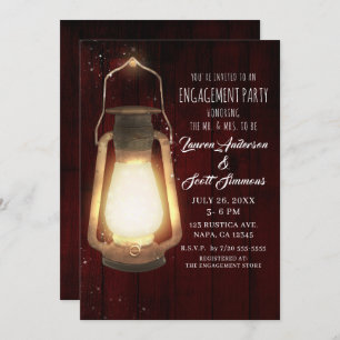 Rustic Lantern Lights Cherry Wood Engagement Party Invitation