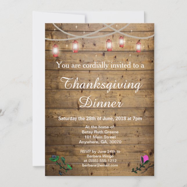 Rustic Lantern Lights Thanksgiving Invitation Card (Front)
