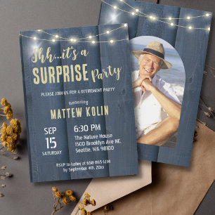 Rustic Lantern Photo Retirement Surprise Party Invitation