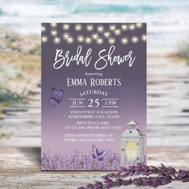Rustic Lantern Purple Flowers Bridal Shower Invitation (Creator Uploaded)