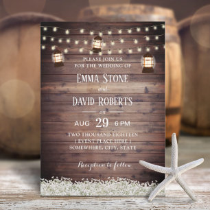 Rustic Lantern String Lights Baby's Breath Wedding Invitation