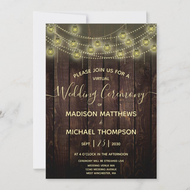 Rustic Lantern Virtual Wedding Livestream Wedding  Invitation (Front)