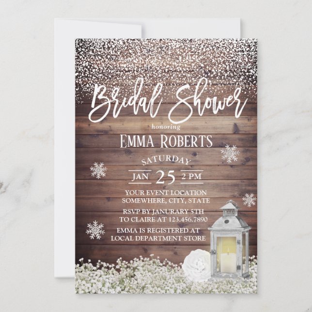 Rustic Lantern Winter Snowflake Bridal Shower Invitation (Front)