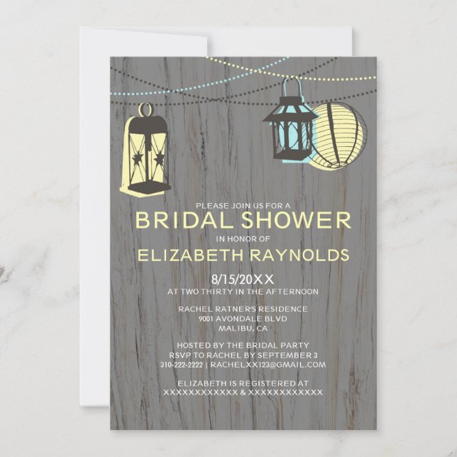 Rustic Lanterns Bridal Shower Invitations (Front)