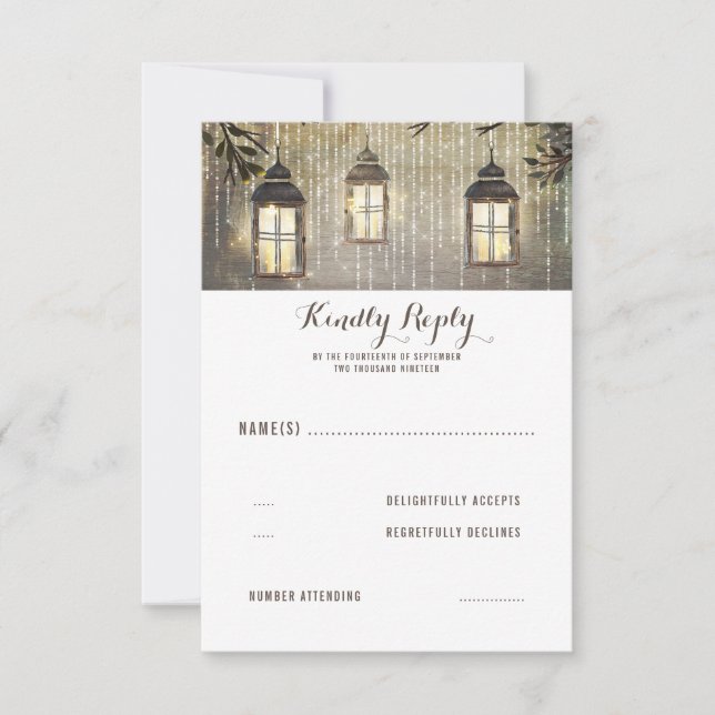 Rustic Lanterns Country Wedding RSVP Card (Front)