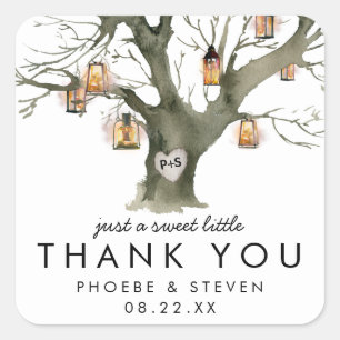 Rustic Lanterns Oak Tree Sweet Wedding Favour Square Sticker