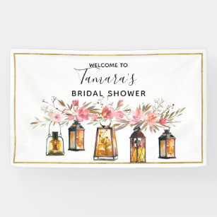 Rustic Lanterns Rose Gold Floral Bridal Shower Banner