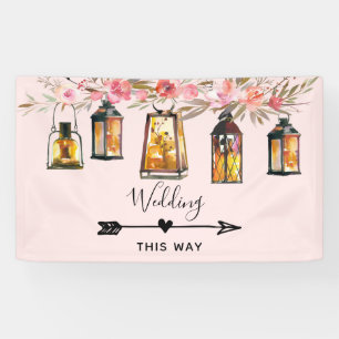 Rustic  Lanterns Rose Gold Wedding Directional Banner