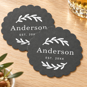 Rustic Laurel Branch Wreath Chalkboard Wedding Paper Coaster