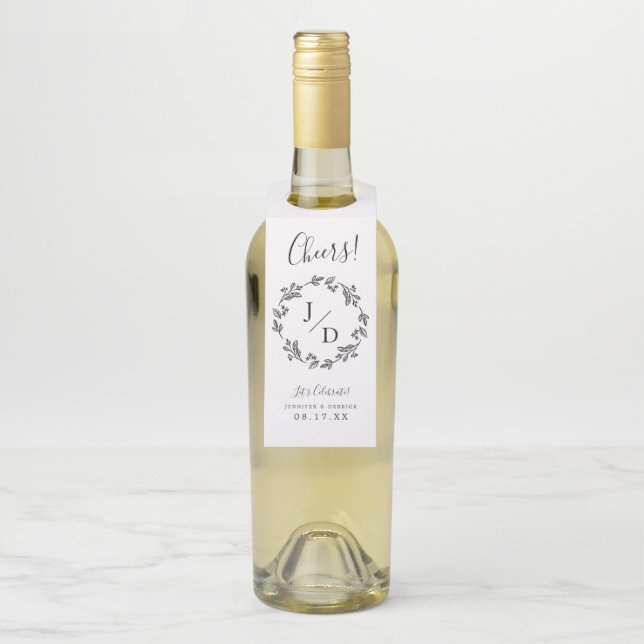Rustic Laurel Country Wreath Wedding Monogram Bottle Tag (On Bottle)