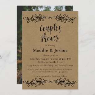 Rustic Laurel Kraft Photo Couples Invitation de do