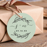 Rustic Laurel Leaves Script Initials Wedding Favour Tags<br><div class="desc">Rustic earthy green favour tag with laurel leaves,  script initials and modern date.</div>