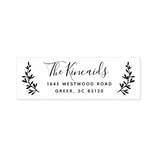 Rustic laurel monogram return address label self-inking stamp (Design)