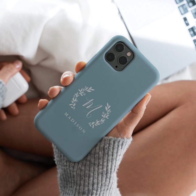 Rustic Laurel Script Monogram Name Case-Mate iPhon Case-Mate iPhone Case (Creator Uploaded)