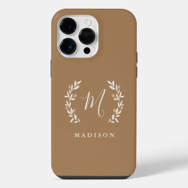 Rustic Laurel Script Monogram Name iPhone Case (Back)