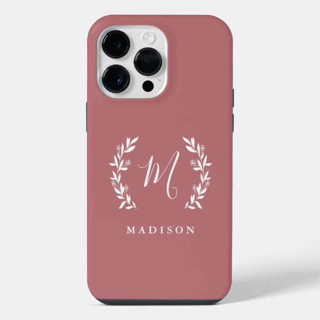 Rustic Laurel Script Monogram Name iPhone Case (Back)