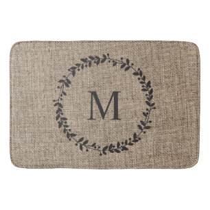 Rustic Laurel Wreath Farmhouse Style Monogrammed Bath Mat