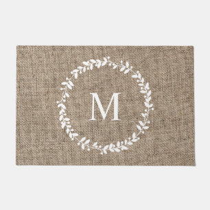 Rustic Laurel Wreath Farmhouse Style Monogrammed  Doormat
