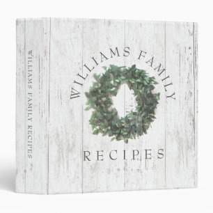 Rustic Laurel Wreath Holiday Family Recipe Book Binder