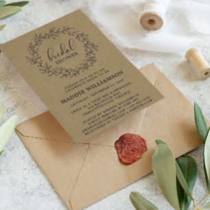 Rustic Laurel Wreath Kraft Bridal Shower Invitatio Postcard