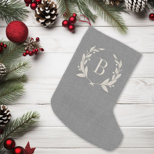Rustic Laurel Wreath Monogram Small Christmas Stocking