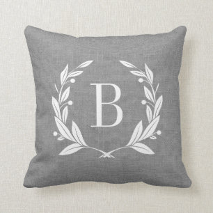 Rustic Laurel Wreath Monogram Throw Pillow